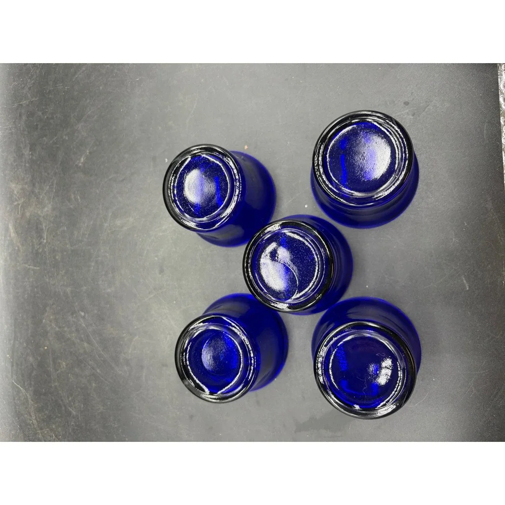 Cobalt Blue Glass Votive Candle Holder Set 5 Cup Arched Silver Metal Stand 12in